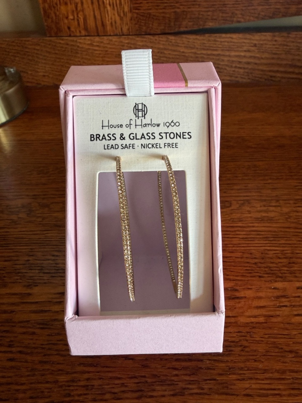 House of Harlow 1960 Brass & Glass Stones Hoop Earrings NIB